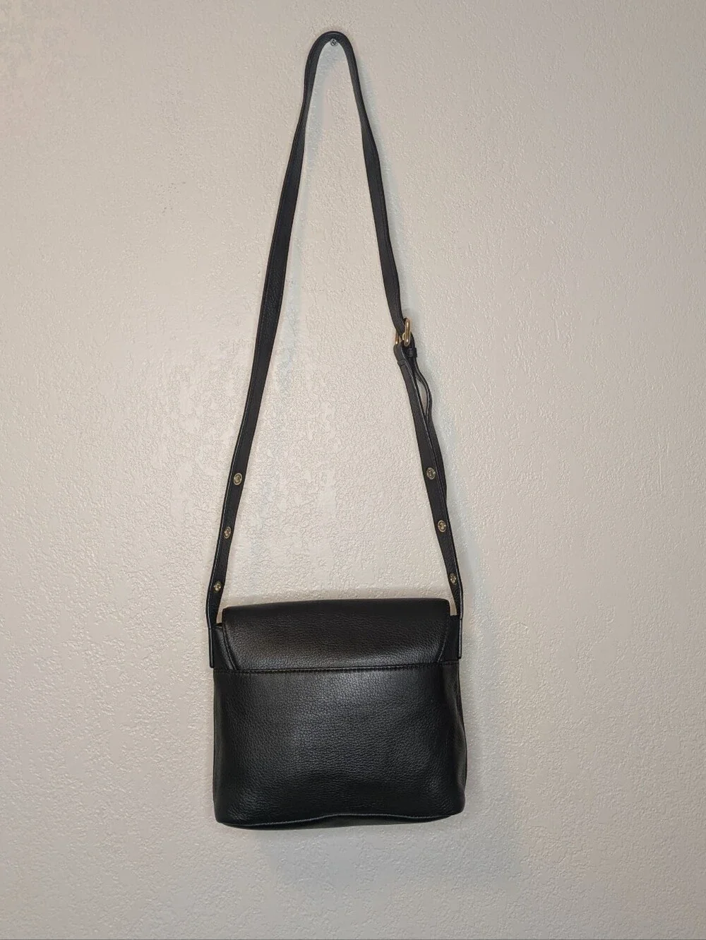 Talbots Black Genuine Leather Snap Flap Crossbody Bag • Excellent